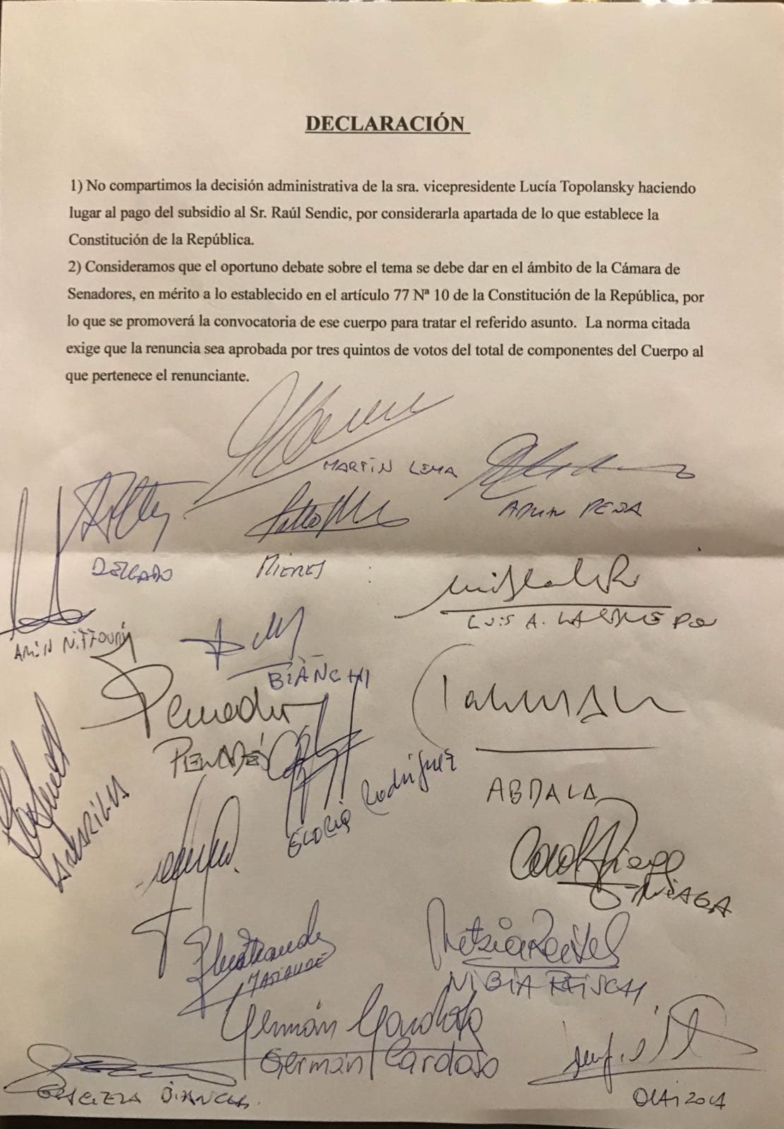 Oposición dice NO al subsidio a Sendic