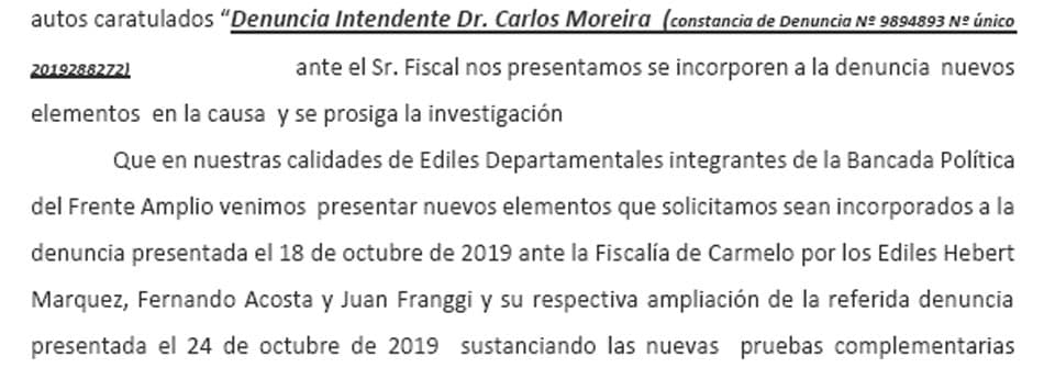 Bancada FA presentó elementos a la justicia contra Moreira
