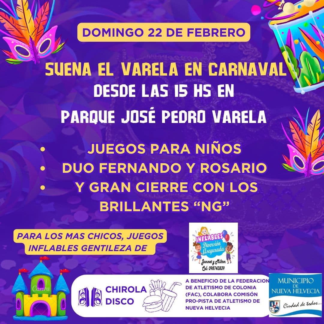 El Municipio de Nueva Helvecia anuncia el regreso de “Suena el Varela” para celebrar el Carnaval