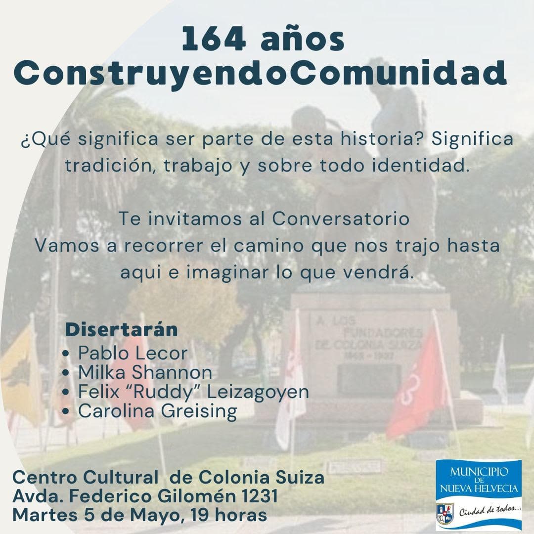 Nueva Helvecia celebra sus 164 años con un conversatorio sobre identidad y futuro