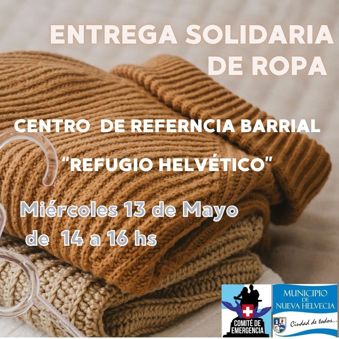 Realizarán entrega solidaria de ropa en el Centro de Referencia Barrial “Refugio Helvético”