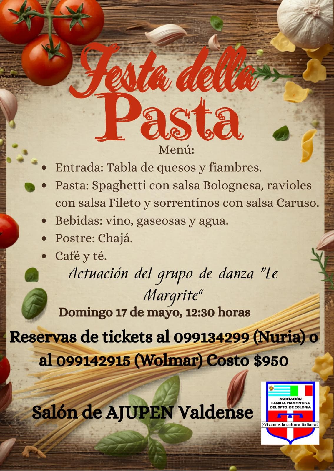La Asociación Familia Piamontesa realizará la “Festa della Pasta” en Valdense