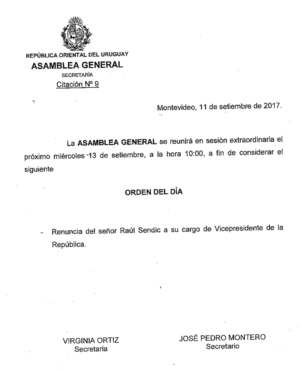 Asamblea General tiene fecha por Sendic