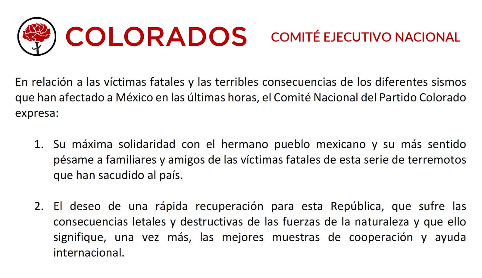 Partido Colorado ante la situación en Méjico