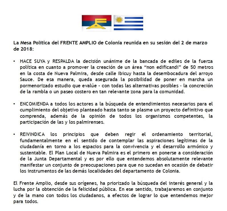 Nueva Palmira: FA y tema rambla