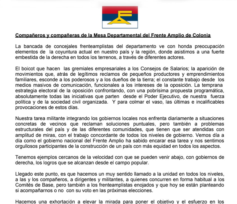 Concejales FA plantean "honda preocupación"