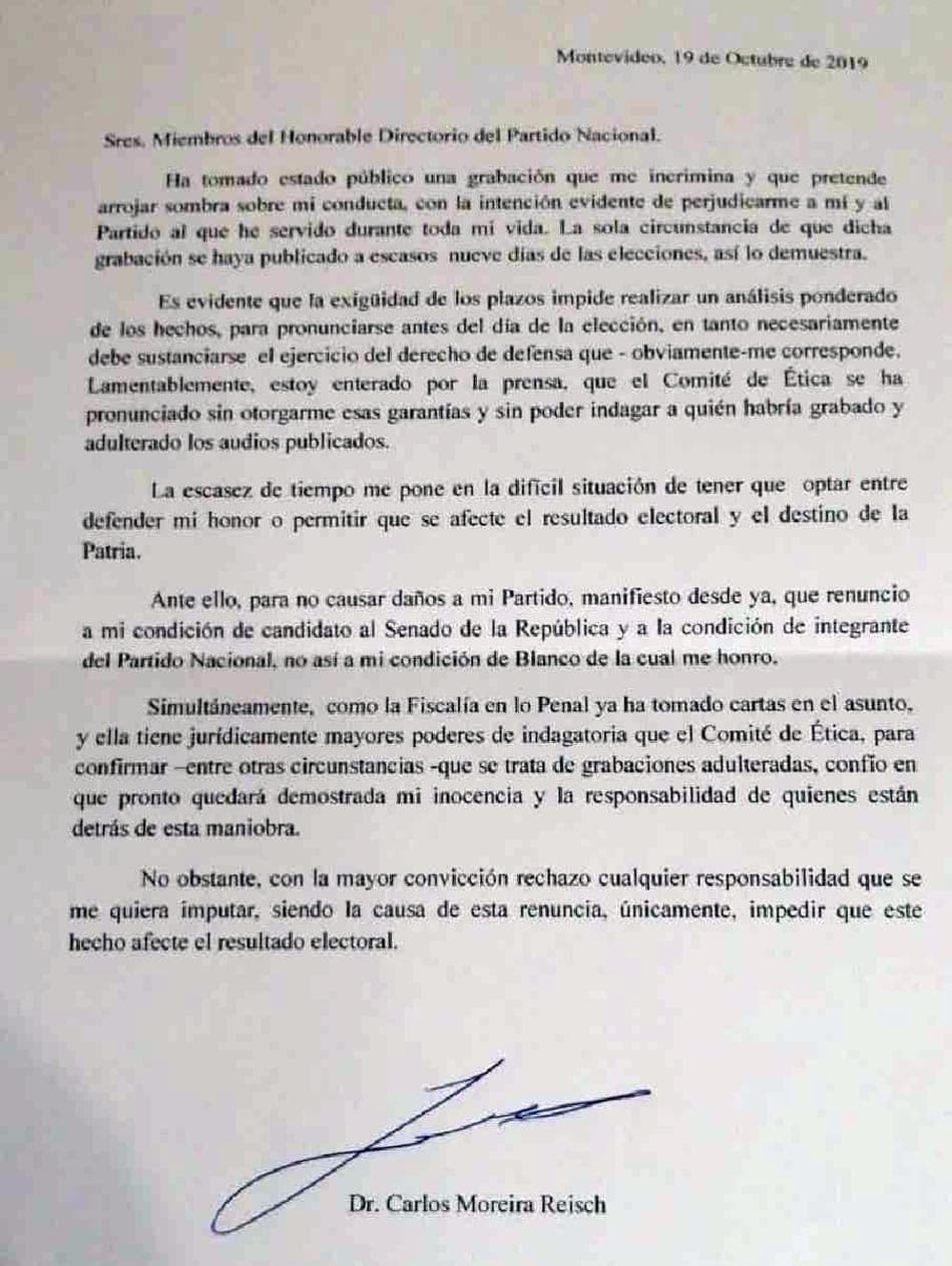 Moreira renunció al Partido Nacional