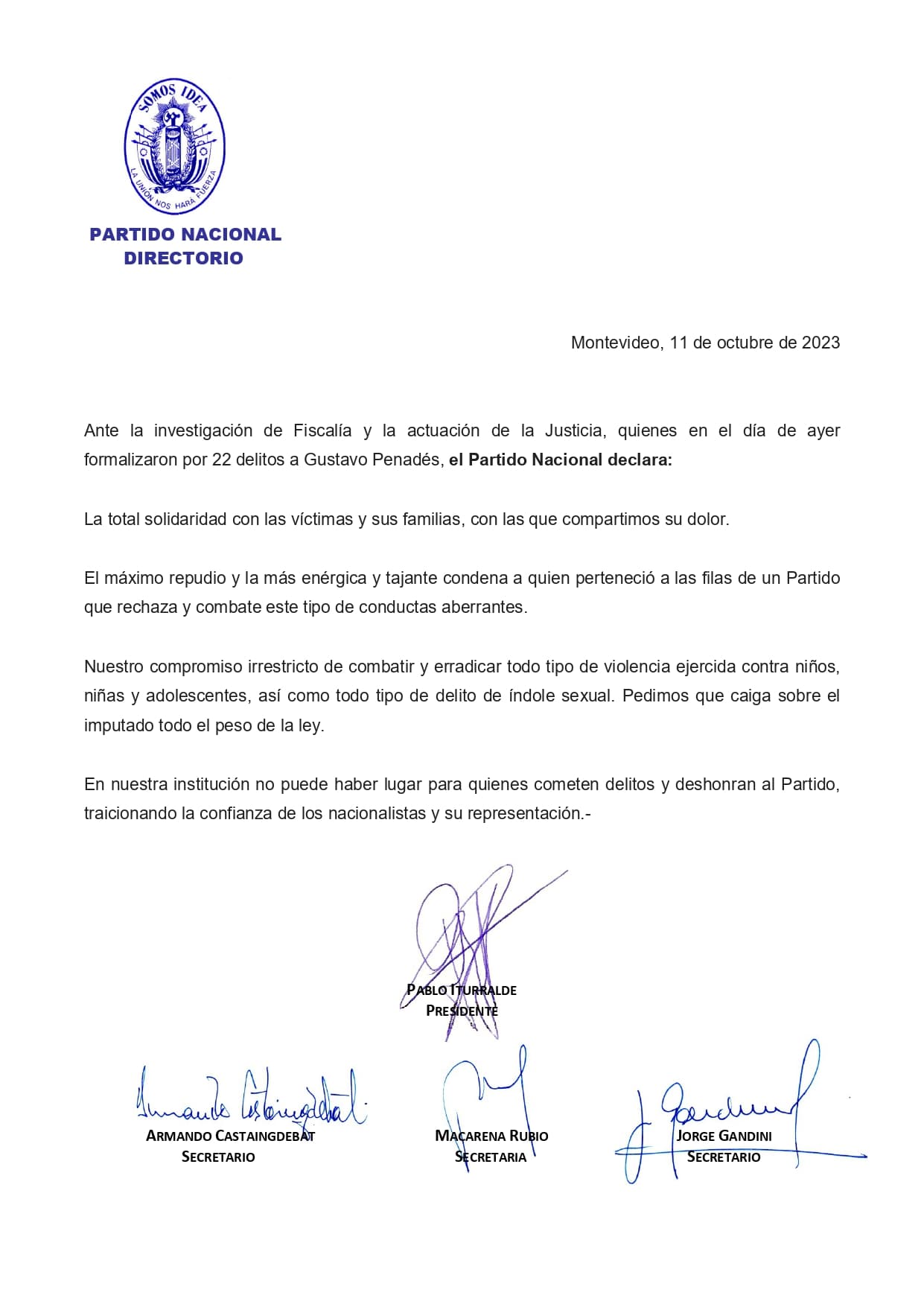 Partido Nacional ante el caso Penadés