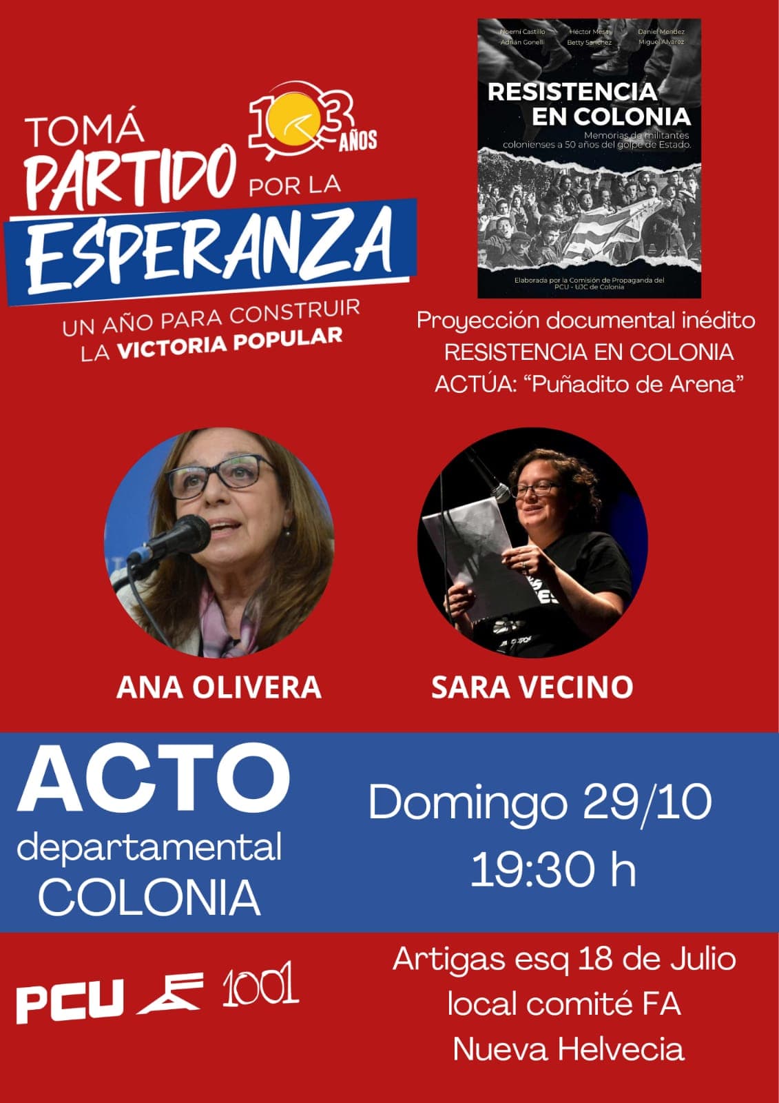 Partido Comunista celebra sus 103 Años con acto en Nueva Helvecia