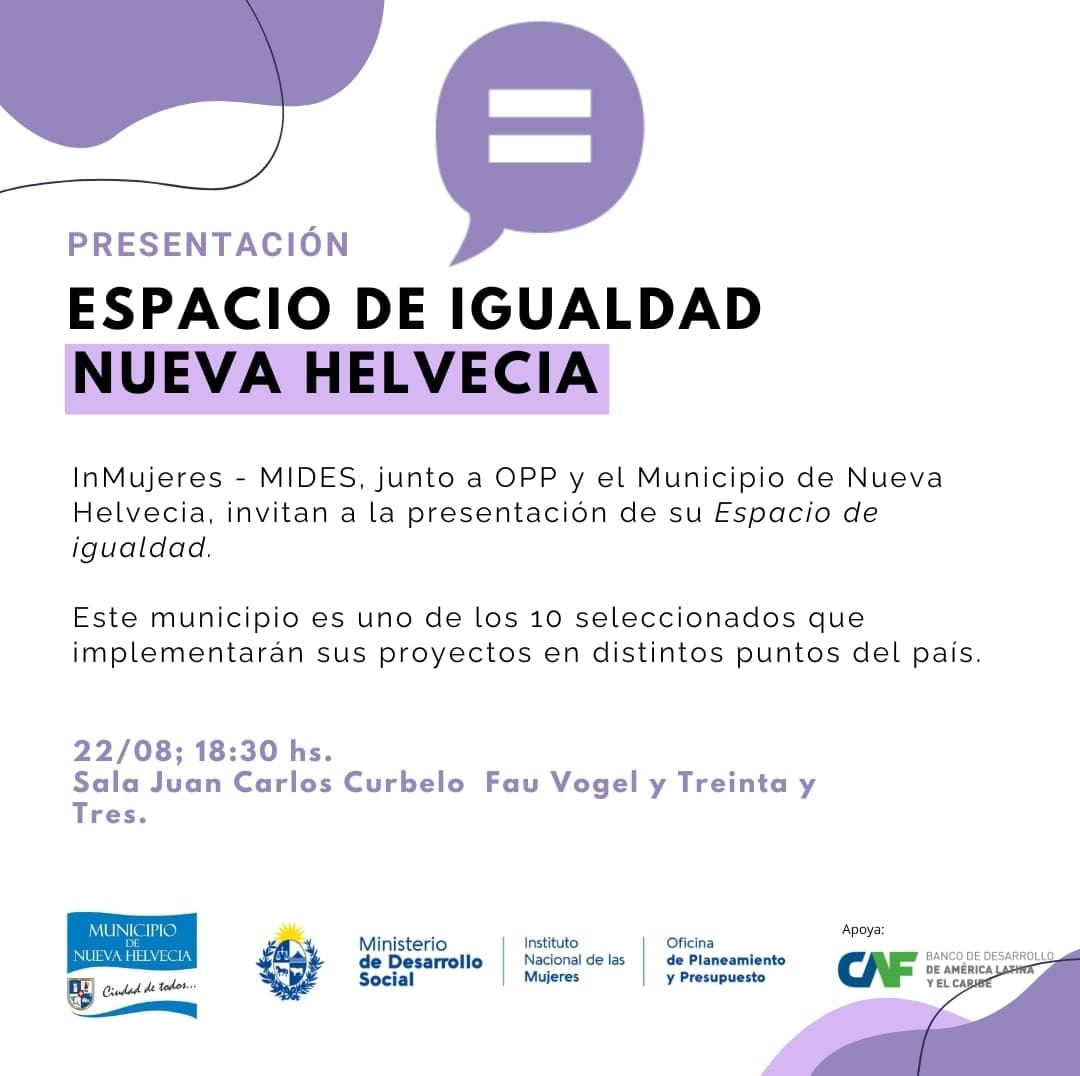 Nueva Helvecia lanzará su Espacio de Igualdad con apoyo de InMujeres y OPP