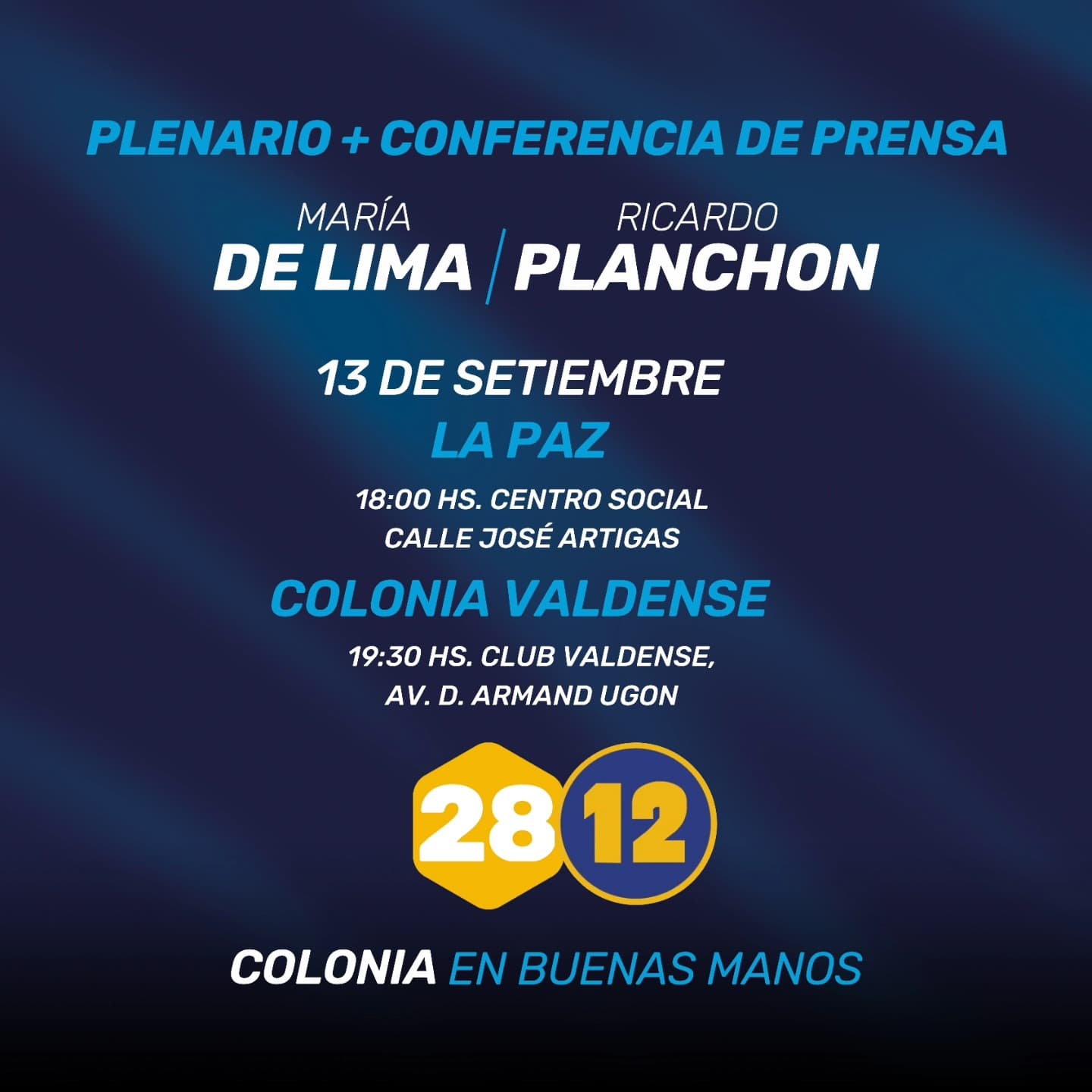 María de Lima y Ricardo Planchon realizarán plenarios en La Paz y Colonia Valdense