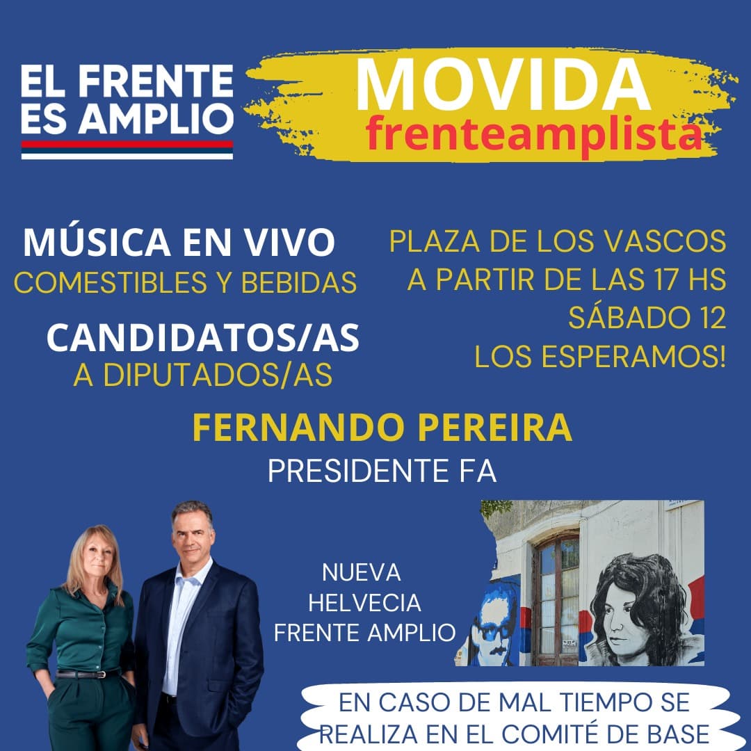 Nueva Helvecia: este sábado Acto Frenteamplista con la presencia de Fernando Pereira