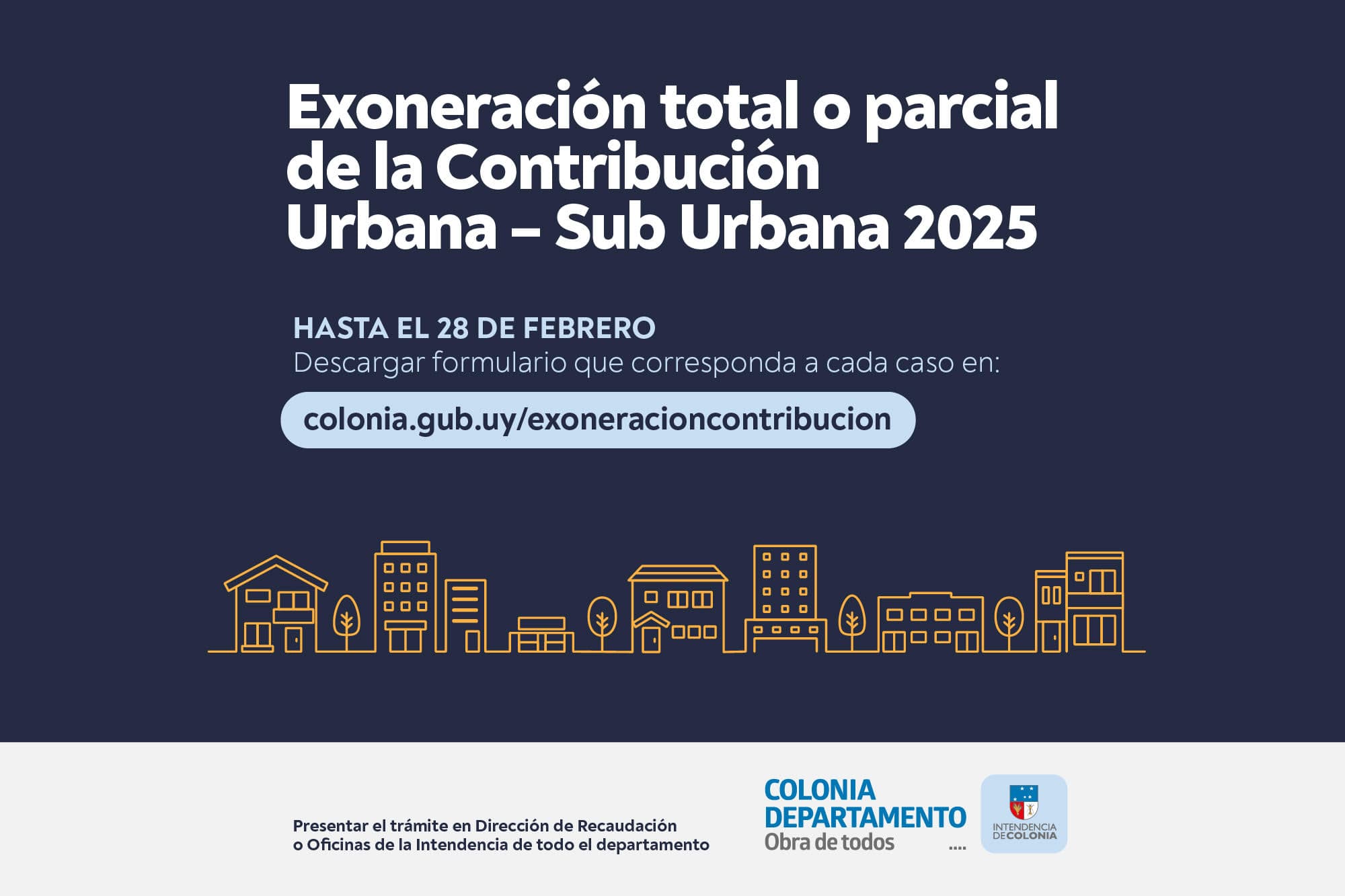 Colonia: Exoneración total o parcial de la Contribución Urbana – Sub Urbana 2025