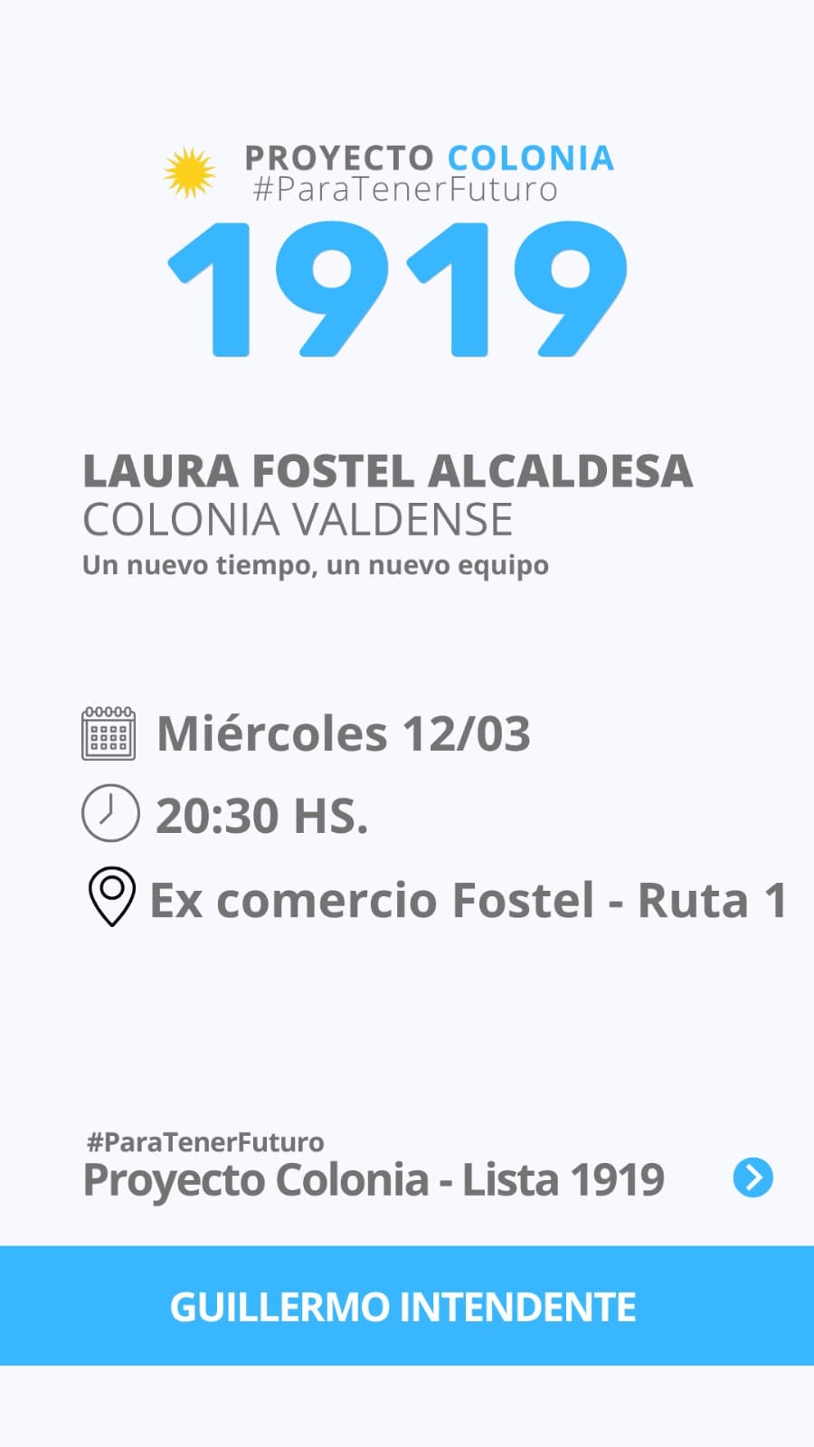 Laura Fostel lanza su candidatura al Municipio de Colonia Valdense por la Lista 1919
