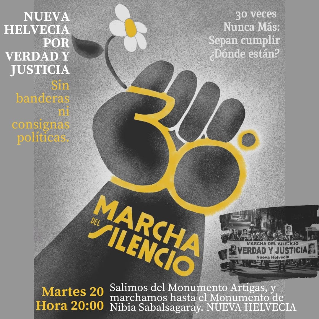 Nueva Helvecia se suma a la Marcha del Silencio este 20 de mayo por memoria, verdad y justicia