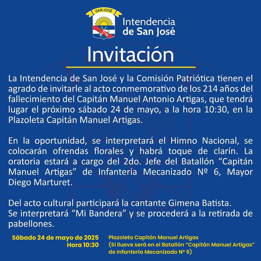 San José conmemorará los 214 años del fallecimiento del Capitán Manuel Artigas