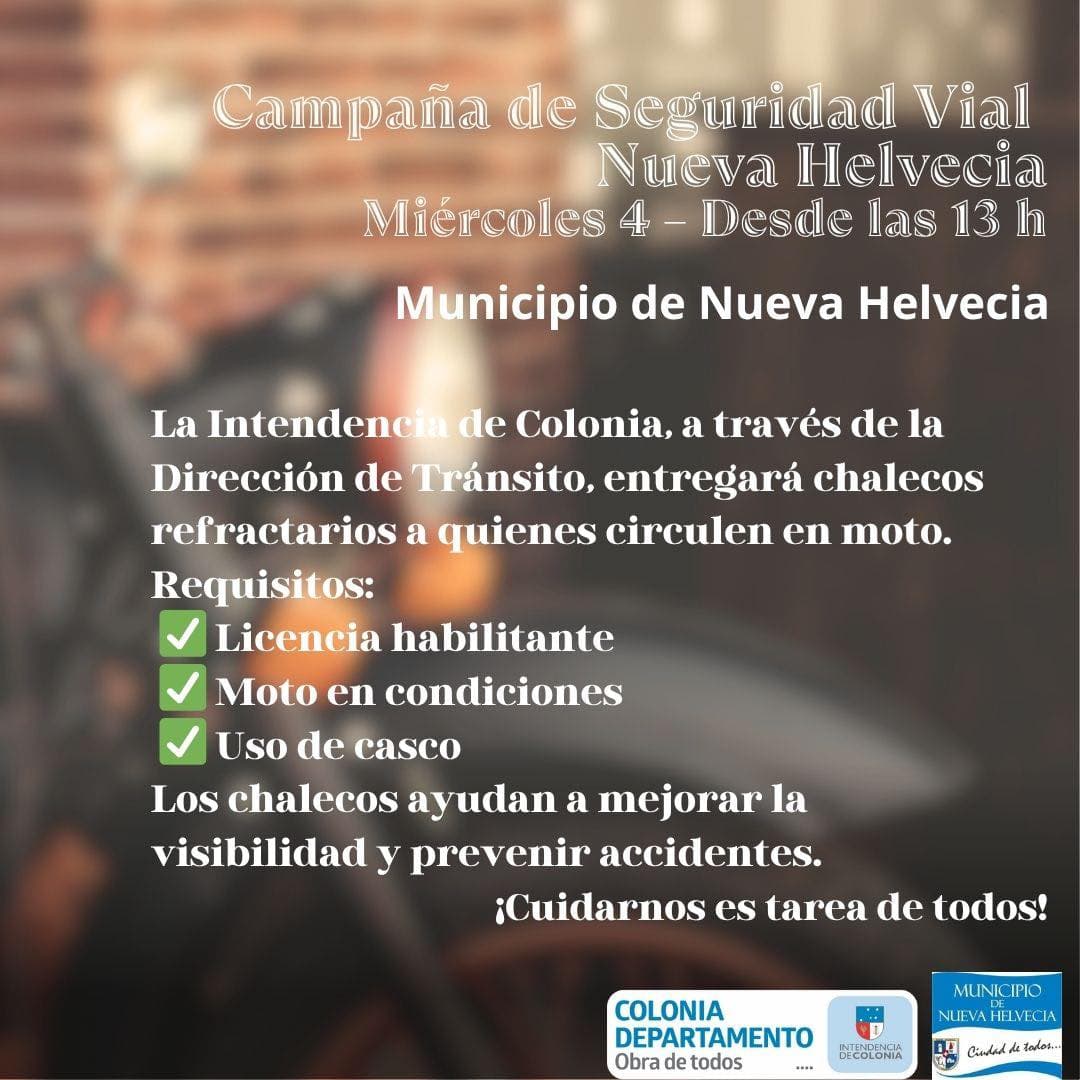 Municipio de Nueva Helvecia impulsa campaña de seguridad vial con entrega de chalecos refractarios