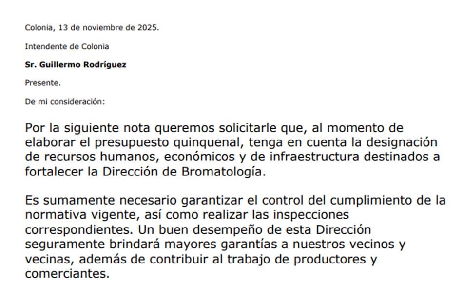 Edil Carlos Fernández solicita fortalecer la Dirección de Bromatología en el próximo presupuesto quinquenal