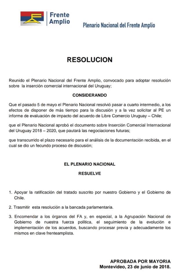 FA dio el SI al TLC con Chile