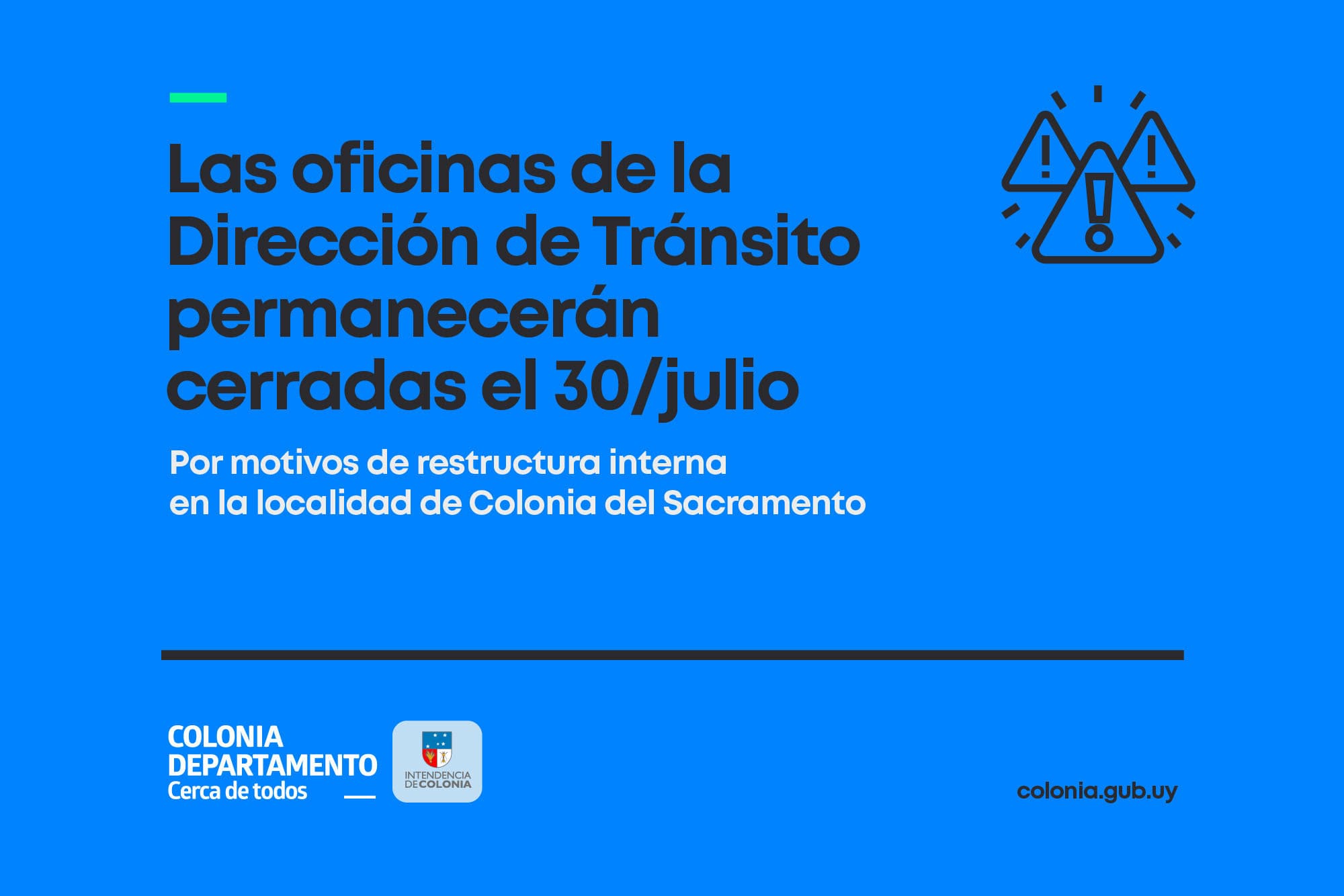 Oficinas de Tránsito en Colonia permanecerán cerradas el miércoles 30