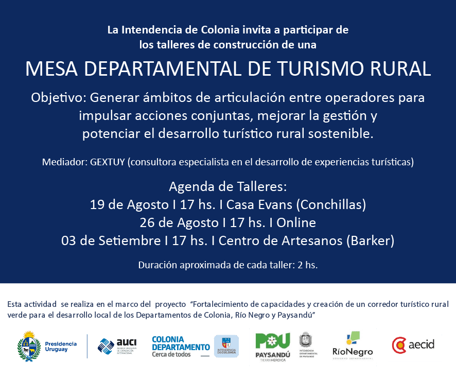 Ciclo de Talleres “Hacia la construcción de una Mesa Departamental de Turismo Rural en Colonia”