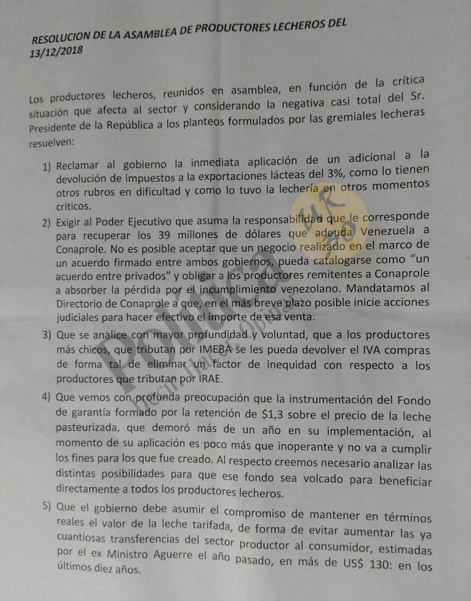 Productores lecheros piden acciones al Ejecutivo