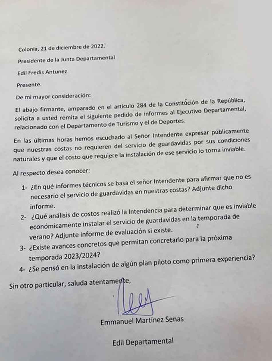 Edil solicita saber por qué el servicio de guardavidas no es factible