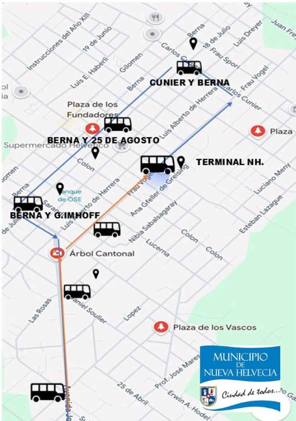 Nueva Helvecia actualiza su mapa de paradas de ómnibus