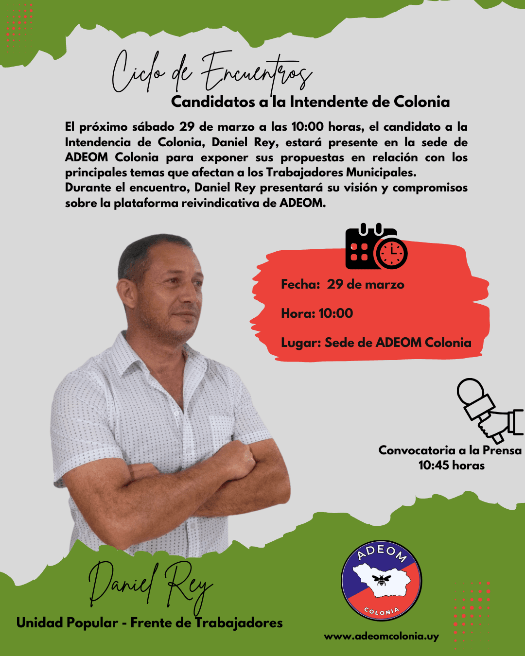 ADEOM Colonia recibirá al candidato a la Intendencia Daniel Rey