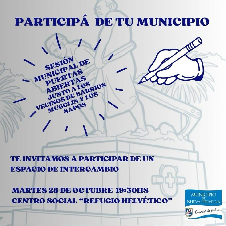 El Municipio de Nueva Helvecia realizará sesión abierta junto a vecinos de los barrios Mugglin y Los Sapos