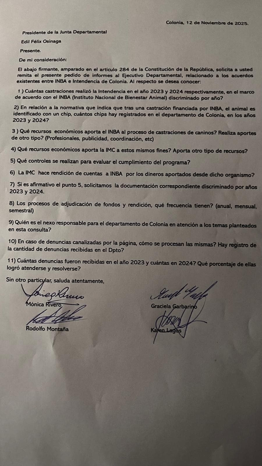 Ediles solicitan informes sobre convenios entre la Intendencia de Colonia y el INBA