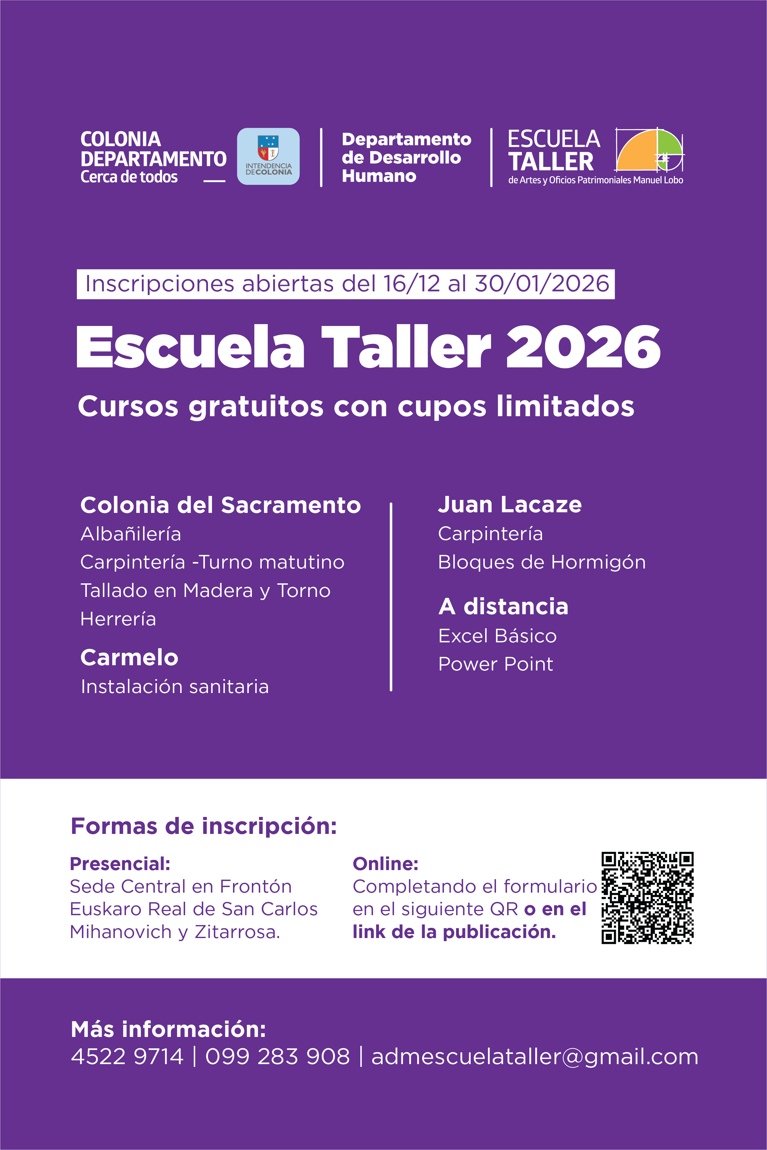 Inscripciones abiertas en Escuela Taller de Artes y Oficios Patrimoniales Manuel Lobo