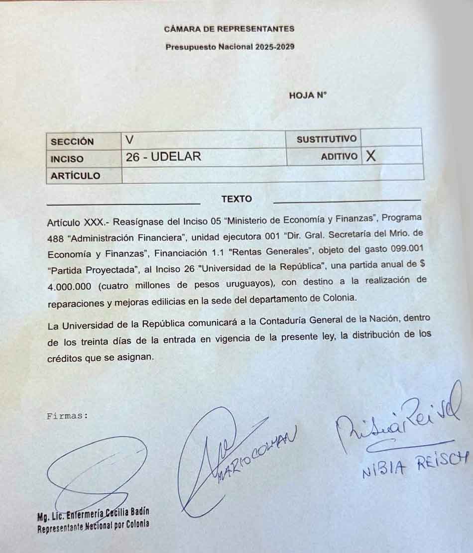 Más recursos para la Universidad de la República en Colonia: avance clave en la Ley de Presupuesto Nacional